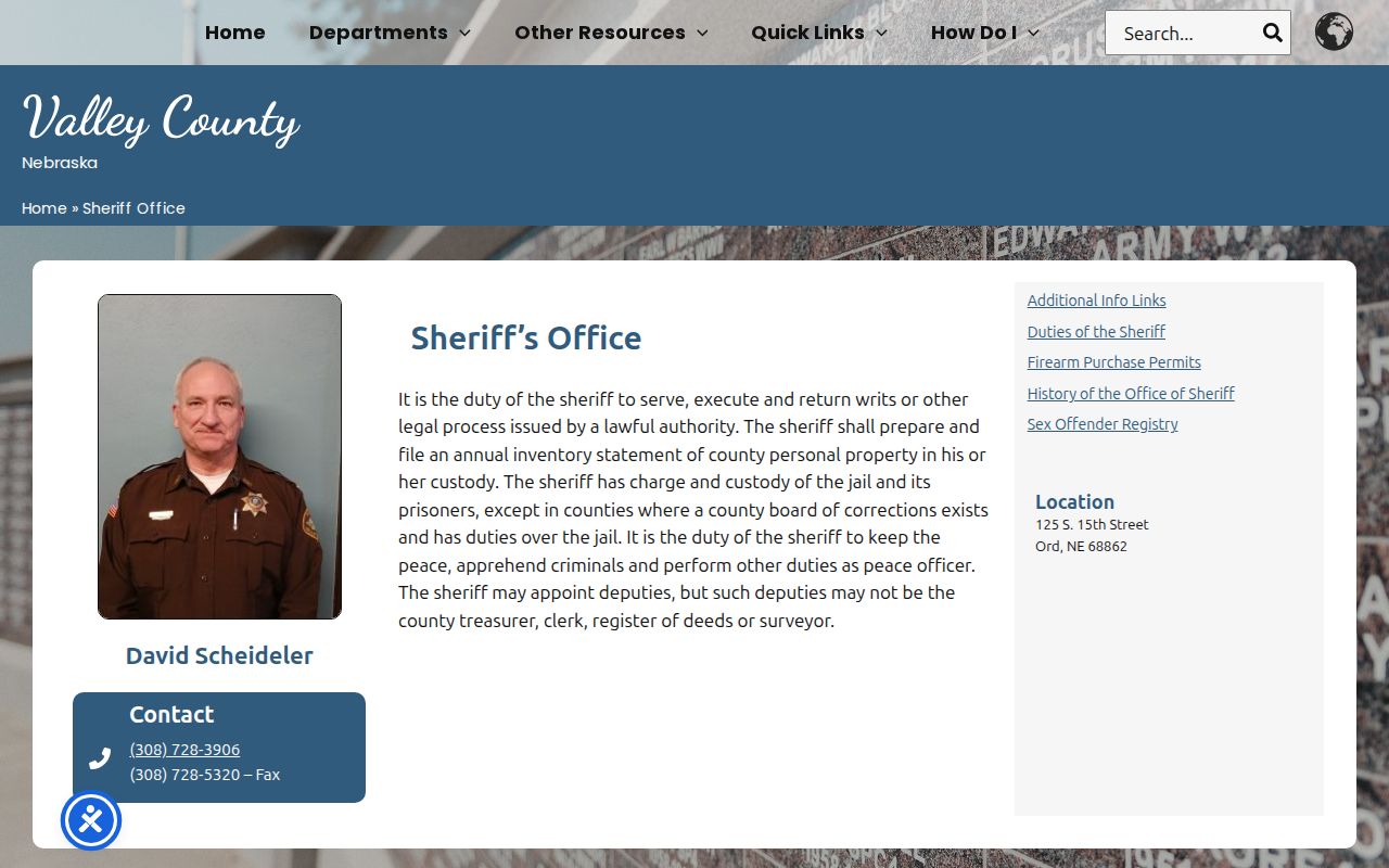 Valley County arrest records contact at the Sheriff's Office