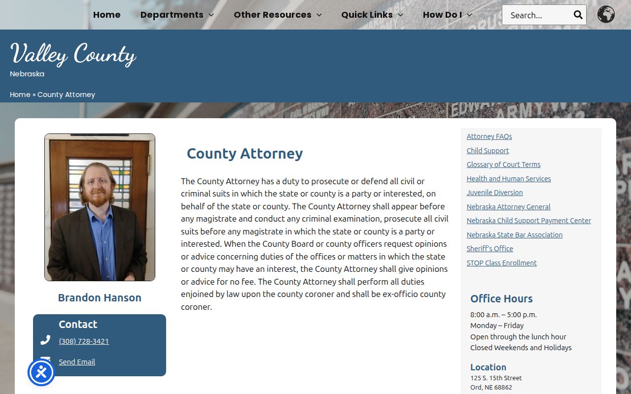 Valley County criminal court cases and County Attorney prosecution office