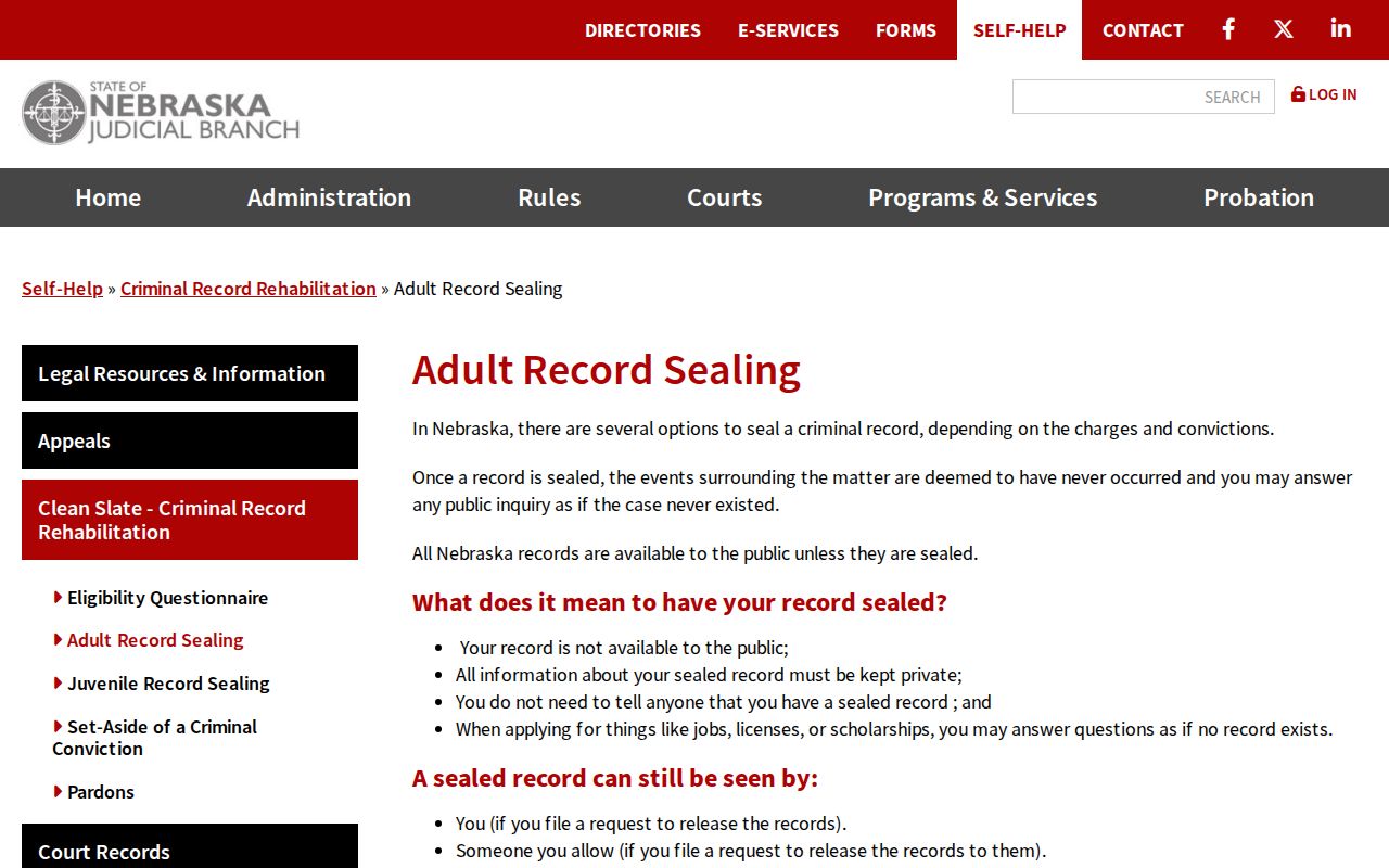 Nebraska adult record sealing forms for Valley County criminal records