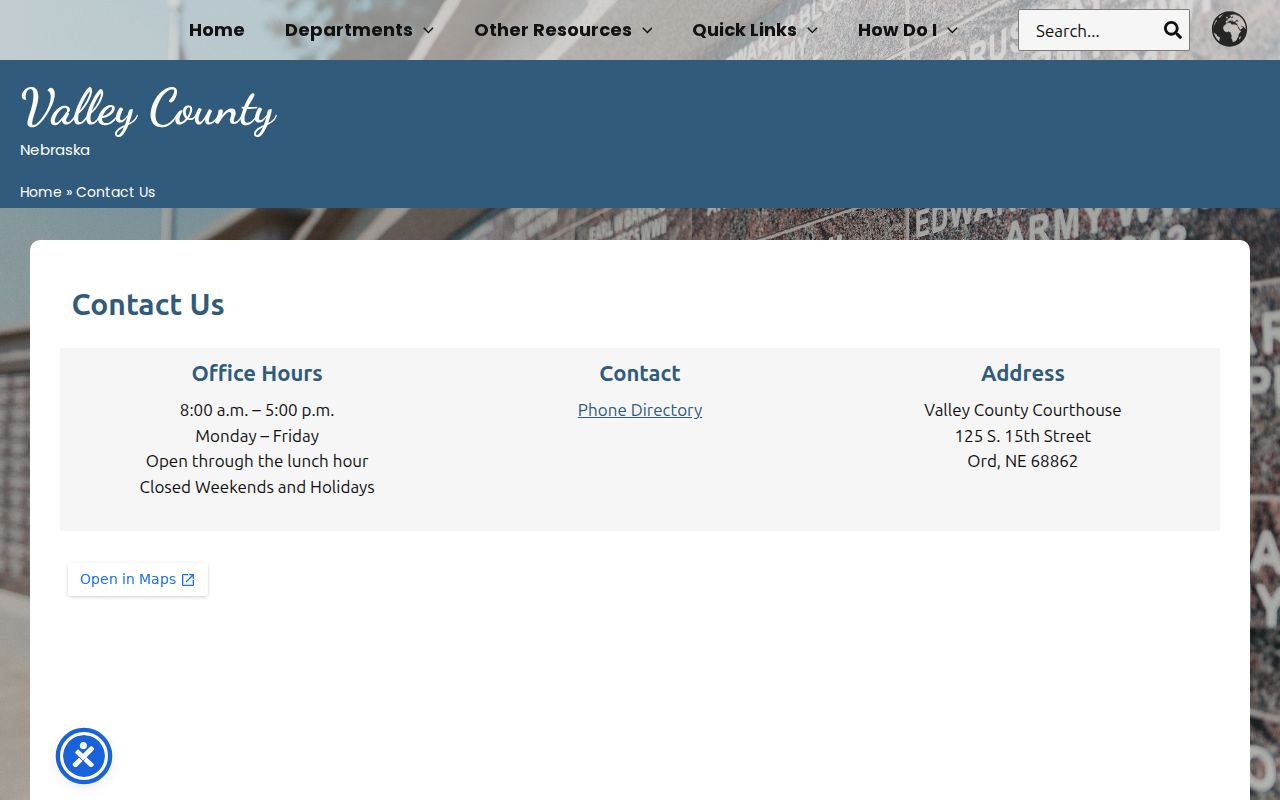 Valley County courthouse criminal record contact information