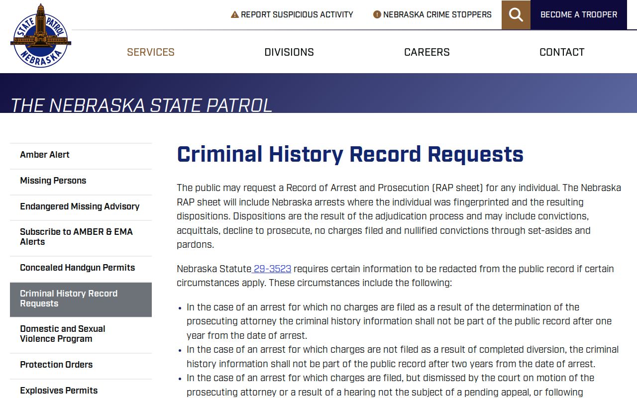 Nebraska State Patrol criminal history requests for Valley County records