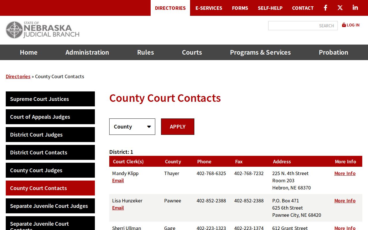 Ord criminal history contact for Valley County Court