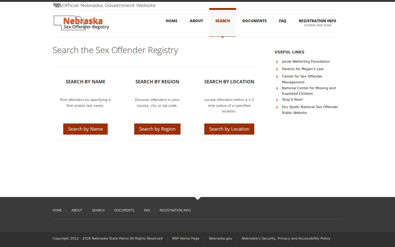Nebraska registry home for Valley County sex offender records
