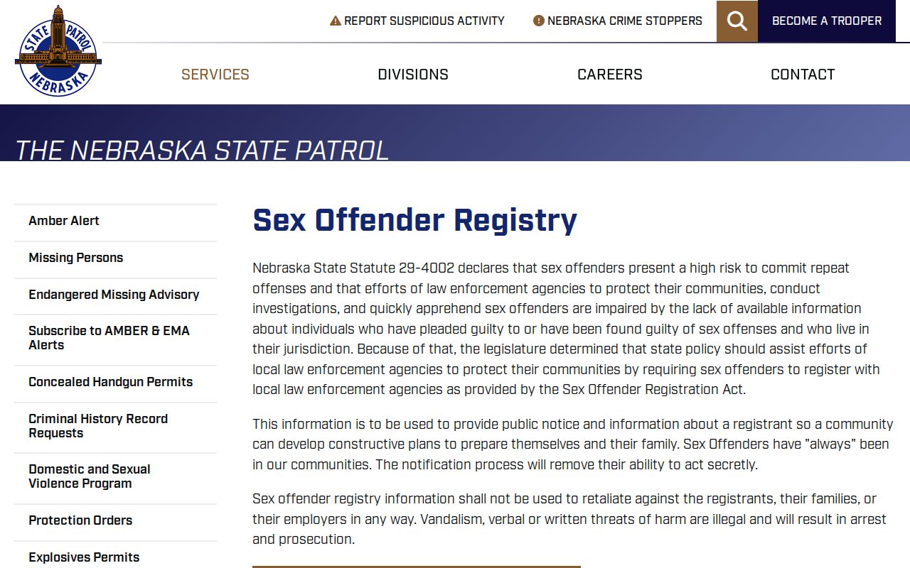 Nebraska State Patrol guidance for a Valley County sex offender check