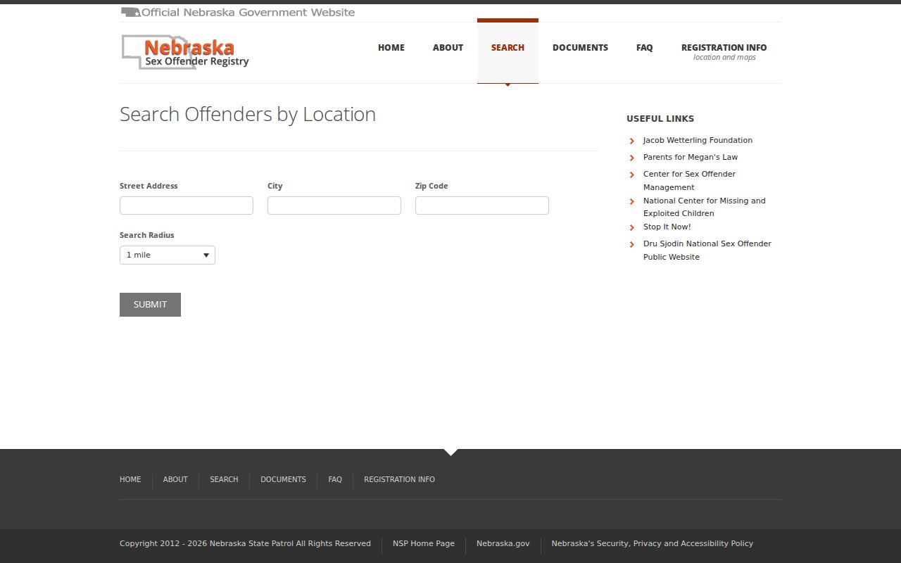 Valley County sex offender registry location search fields